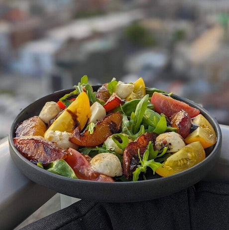 Caramelized Peach Caprese Salad with Chios Mastiha Salt & Herbs by The Aproned Greek