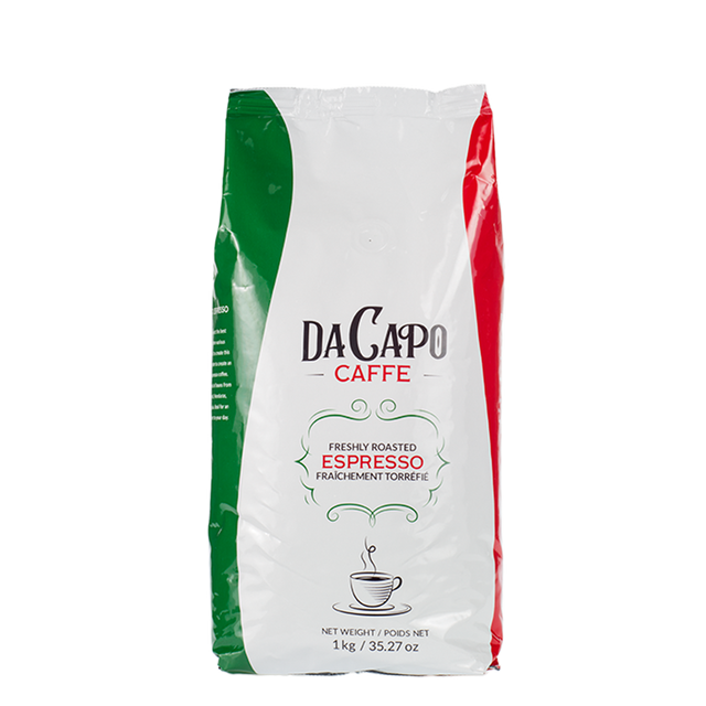Da Capo Caffe Espresso Whole Beans, espresso beans, roasted espresso