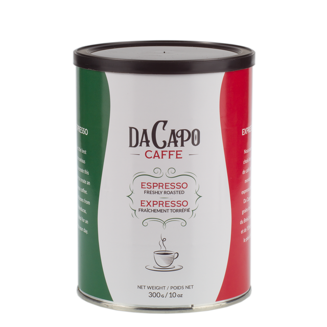 Da Capo Caffe Espresso Ground Coffee, ground espresso, roasted espresso
