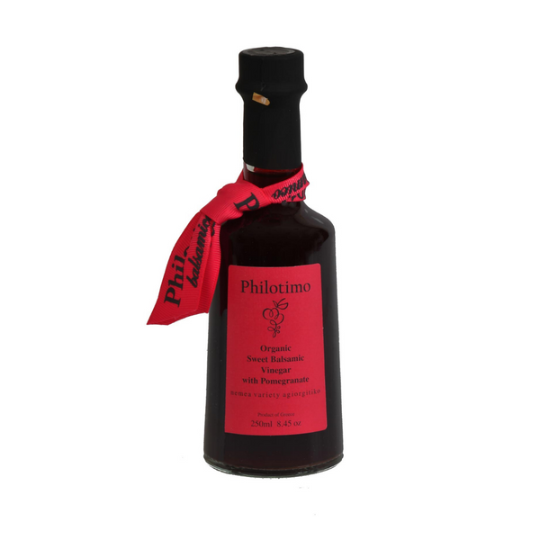 Philotimo Organic White Balsamic Vinegar with Pomegranate, organic balsamic vinegar, Greek balsamic, white balsamic vinegar